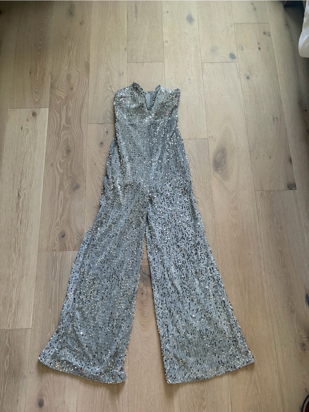 Altar'd State Silver Sequin Wide-Leg Jumpsuit